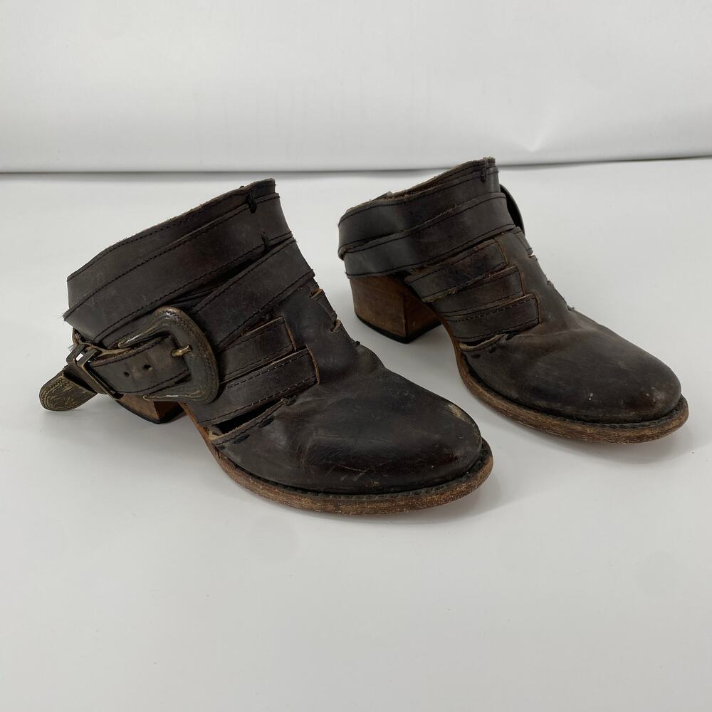 Freebird lucky mules dark brown distressed